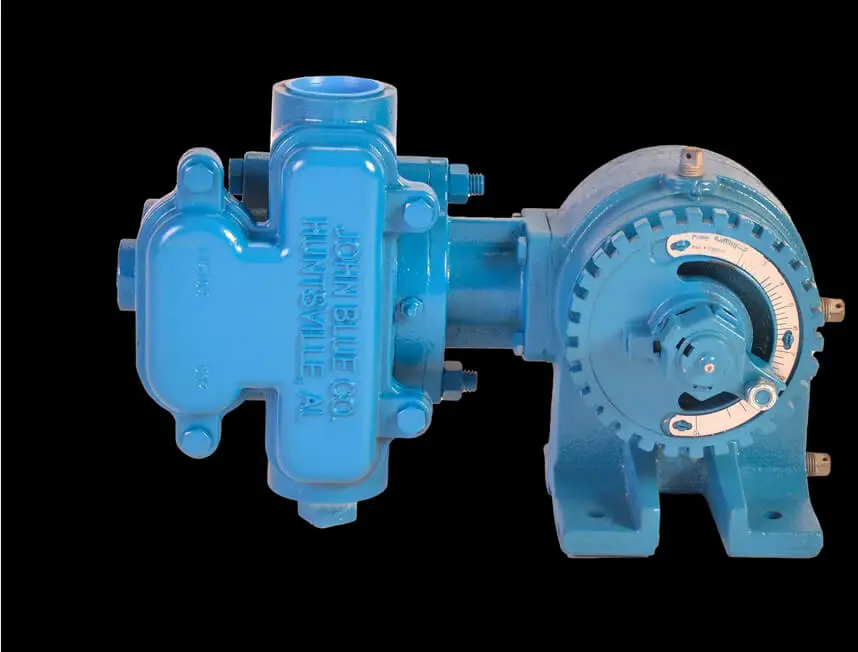 A blue pump is shown with the valve on.