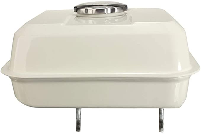 A white box with a metal ring on top.