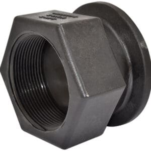 A black plastic nut with a large hole in the center.