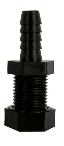 A black plastic hose barb with an outlet.