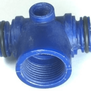 A blue pipe with two black rubber seals.